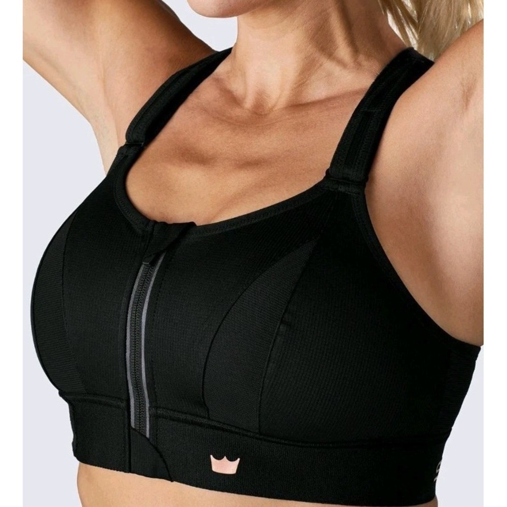 SHEFIT Black Front-Zip High-Support Sports Bra